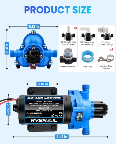 Vista 2 de Bomba de agua de 12V RV 4.0 GPM 45 PSI Bomba de diafragma de 3 cámaras