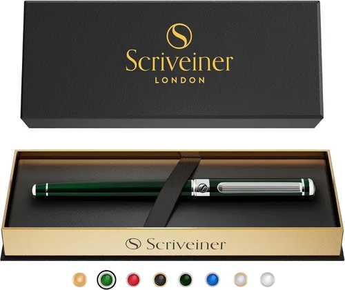 Vista 12 de Scriveiner Bolígrafo Rollerball de Laca Negra - Impresionante Bolígrafo de Lujo, Chapado en Oro Real, Repuesto de Tinta Schmidt, El Mejor Set de 1.