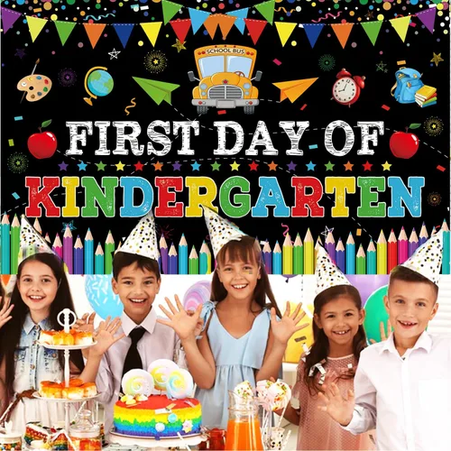 Vista 3 de Cartel del primer día de jardín de infantes, decoraciones de fiesta del primer día de escuela, pancarta de regreso a la escuela, bienvenida al