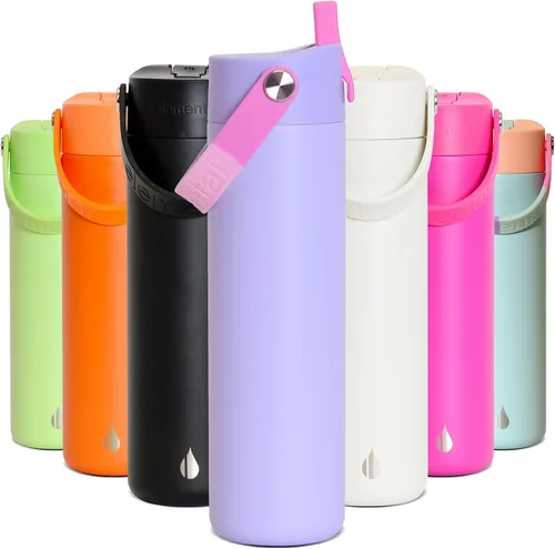 Vista 13 de Elemental Botella de agua aislada de 24 onzas con popote, botellas de agua con núcleo de acero inoxidable 100% a prueba de fugas para viajes, Beige