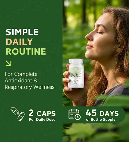 Vista 6 de Suplemento NAC para respiratorio e inmunidad* y pulmón* NAC para antioxidantes N-acetilcisteína 4 en 1 1200 mg con glicina para aumentar*