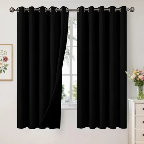Vista 87 de YoungsTex - Cortinas 100% opacas para dormitorio, con aislamiento térmico y ojales, cortinas oscuras negras con capa pesada para ventana de sala
