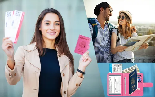 Vista 8 de Funda para pasaporte, cartera con bloqueo RFID, funda de piel para tarjetas, accesorios de viaje para mujeres y hombres, 111#Marrón, Ranura
