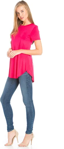 Vista 3 de Azules Camiseta de manga corta con cuello redondo y dobladillo redondo para mujer
