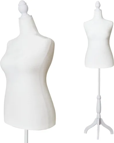 Vista 9 de Maniquí femenino con forma de torso y cuerpo de mujer con trípode ajustable para costura, para exhibición de vestidos, joyería (color beige)