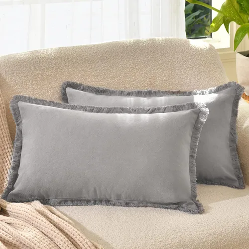 Vista 29 de ZWJD Juego de 2 fundas de almohada de 16 x 16 pulgadas, color beige, con flecos, de algodón, decorativas, cuadradas, para sofá, cama, sala de estar