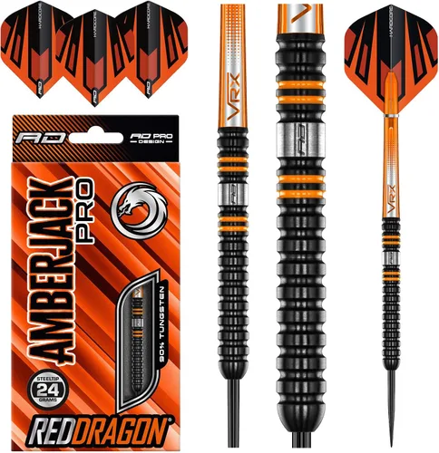 Vista 8 de RED DRAGON Amberjack Professional Darts Set - 90% Tungsten Darts with Flights & Shafts - Available in Multiple Barrel Designs, Soft Tip 18g and
