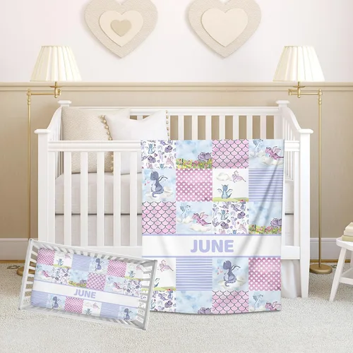 Vista 12 de Juego de ropa de cama personalizado para cuna de bebé para niñas, juego de ropa de cama personalizada para cuna con nombre, ropa de cama colorida