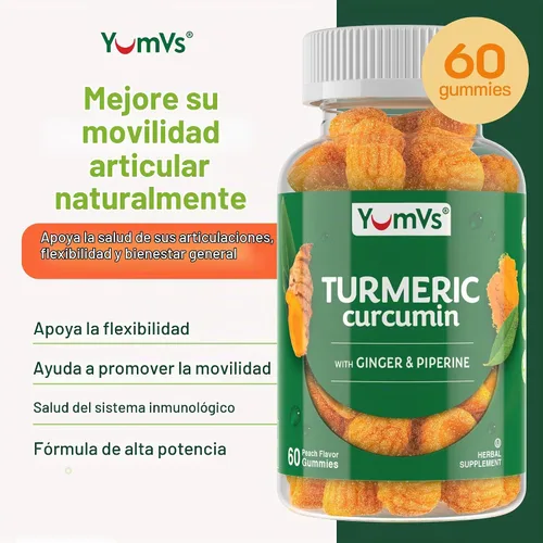 Vista 2 de Gomitas de extracto de cúrcuma de curcumina – Gomitas extra fuertes de suplemento de cúrcuma de 250 mg con 100 mcg de pimienta negra y 12 mg