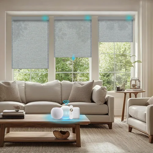 Vista 40 de Persianas motorizadas con control remoto, persianas enrollables opacas completas, funcionan con Homekit Alexa y Google Assistant, persianas solares