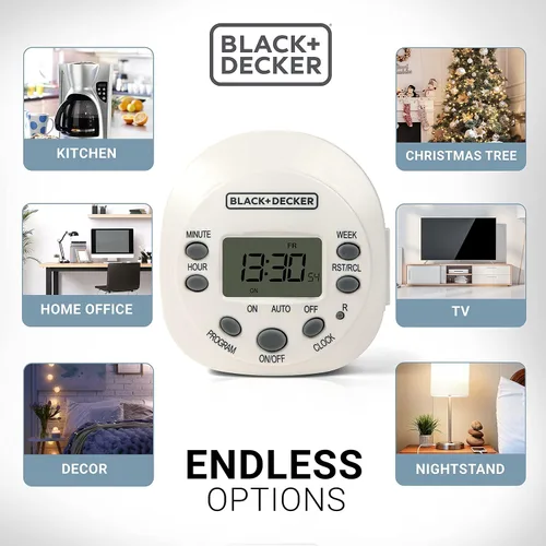 Vista 4 de BLACK+DECKER Temporizadores de luz, programables, para interiores, 1 paquete, con toma de tierra, toma de corriente digital compacta con modo