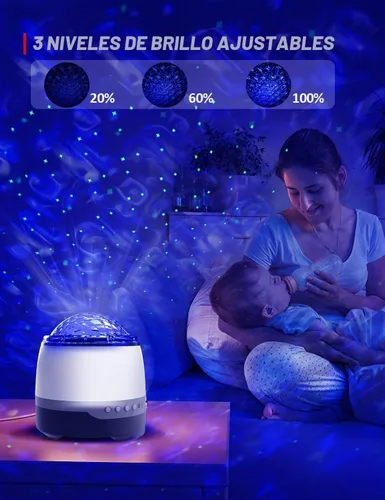 Vista 6 de Proyector de galaxia para dormitorio, proyector de estrellas, control remoto y altavoz Bluetooth de ruido blanco, 8 sonidos de chupete