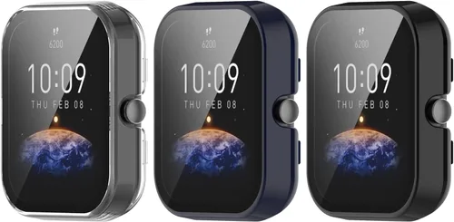 Vista 8 de Funda de reloj compatible con Amazfit Bip 3 Pro/Bip 3 Watch, protector de pantalla completa, carcasa rígida de policarbonato duro, carcasa completa