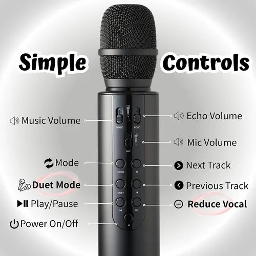 Vista 6 de Micrófono de karaoke inalámbrico, micrófono portátil Bluetooth de mano con altavoz de 10 W, máquina de karaoke para cantar en casa, fiesta