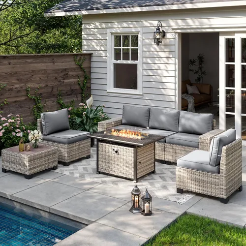 Vista 39 de Muebles de patio al aire libre conjunto PE mimbre ratán al aire libre sofá seccional Gris