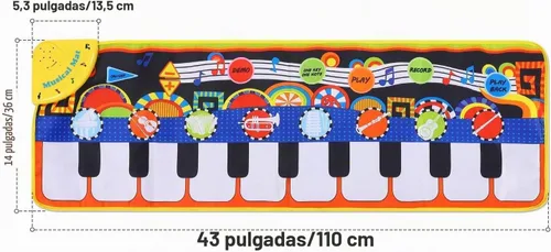 Vista 3 de Cyiecw alfombra musical de piano, para tocar y bailar, con 19 teclas, 8 instrumentos musicales para seleccionar, bocina integrada, función