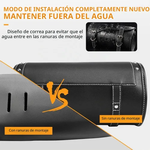 Vista 5 de NICECNC Bolsa de horquilla para motocicleta - Bolsa universal de herramientas de cuero PU con correas reforzadas, impermeable, negra