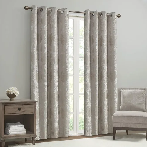 Vista 2 de Sun Smart Amelia - Cortina de oscurecimiento total jacquard con diseño paisley para dormitorio, panel individual de lujo para ventana de sala