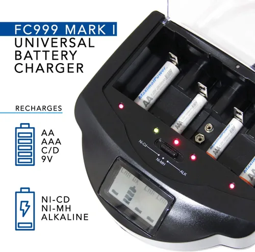 Vista 2 de MaximalPower cargador de batería recargable ultra rápido para 8 baterías AA/AAA Ni-Mh/Ni-Cd FC999 Negro