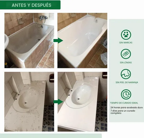 Vista 4 de Kit de reacabado de azulejos y bañera NADAMOO, blanco, sin herramientas, 500g/17 oz de emulsión y 10g de endurecedor
