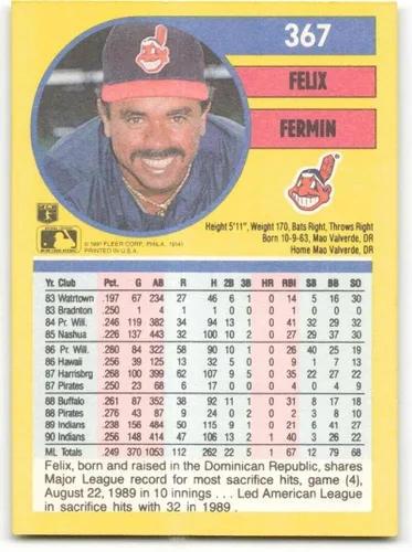 Vista 2 de 1991 Fleer #367 Felix Fermin NM-MT Cleveland Indians Baseball MLB