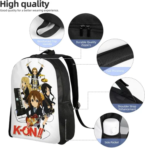 Vista 5 de JjoiaS Anime K-On - Mochila para adultos, ligera, unisex, a la moda, casual, bolsa de viaje, Negro -, Mochilas de mochila