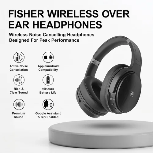 Vista 3 de Fisher Auriculares Pro Active con cancelación de ruido, auriculares inalámbricos Bluetooth 5.3, micrófono, auriculares ligeros y cómodos