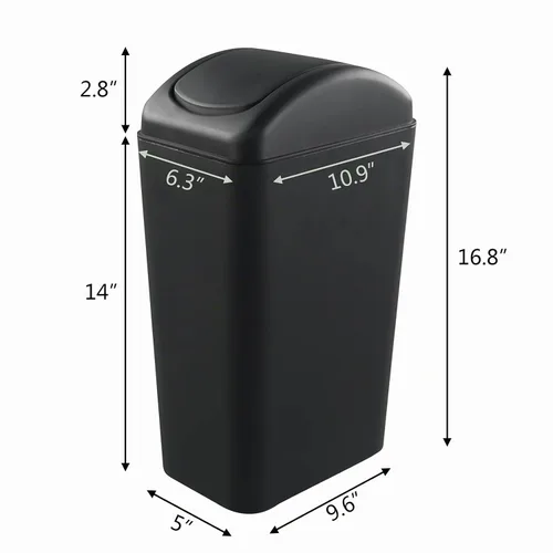 Vista 2 de Hespama Bote de basura delgado, 14L, color negro, con tapa basculante, cubo de basura para espacio estrecho
