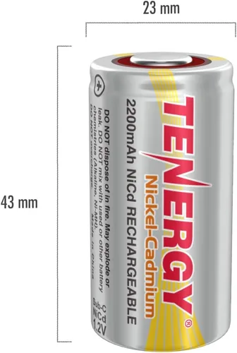 Vista 6 de Tenergy SubC - Batería recargable NiCd de 2200 mAh (sin pestañas), paquete de 15