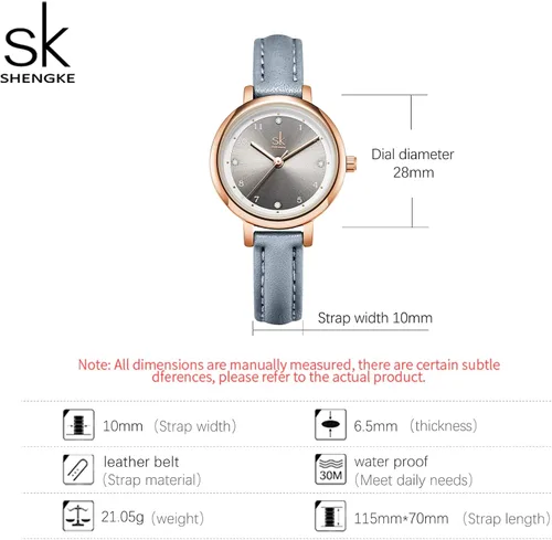 Vista 2 de SHENGKE Reloj de cuero para mujer, reloj de lujo para mujer, resistente al agua, para mujer