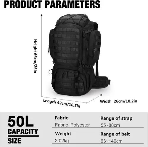 Vista 2 de Mardingtop Mochila de marco interno de 50L, Negro, Táctica
