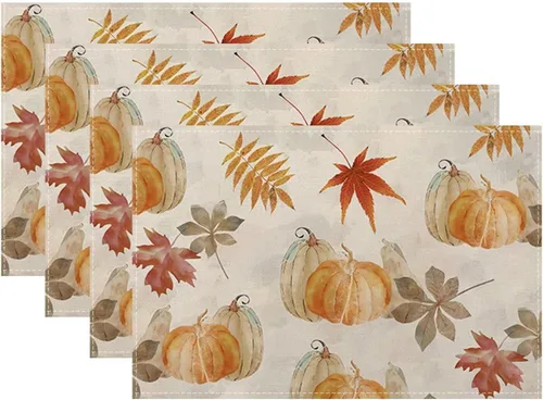 Vista 25 de Juego de 4 manteles individuales florales de 12 x 18 pulgadas, diseño de flores silvestres, acuarela, lavables, manteles decorativos de tela de lino