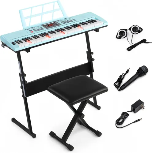 Vista 10 de GLARRY - Juego de teclado eléctrico de 61 teclas de tamaño completo para principiantes, niños, teclado de música portátil con banco de piano