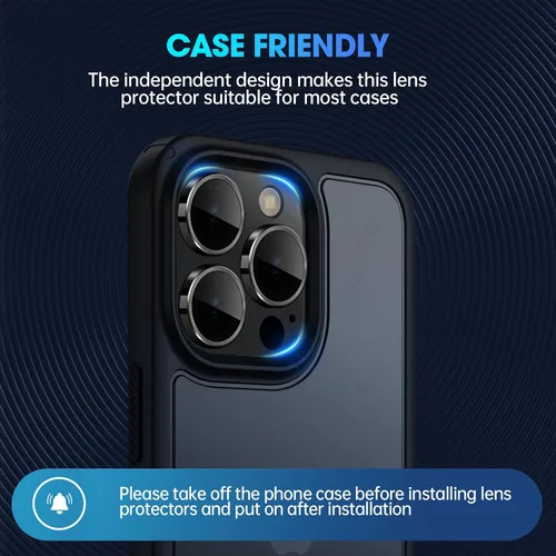 Vista 6 de Protector de lente de cámara para iPhone 15 Pro/iPhone 15 Pro Max, anillo de metal individual, dureza 9H, protector a prueba de arañazos, accesorios