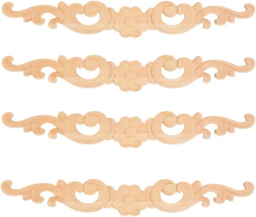 Vista 15 de MUXSAM Apliques de madera decorativos tallados, calcomanías largas de madera para decoración de muebles de bricolaje, tallas de roseta para puerta