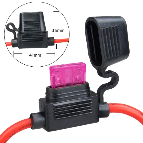 Vista 3 de Soporte para fusibles de 10 ga, paquete de 2 soportes para fusibles en línea MUYI calibre 10, relé de fusibles de hoja de coleta impermeable de 12 V