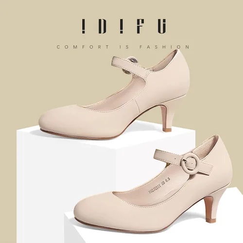 Vista 2 de IDIFU Jessy - Vestido Mary Jane para mujer, zapatos de tacón bajo para gatito, puntera redonda, cerrada, oficina, trabajo, boda