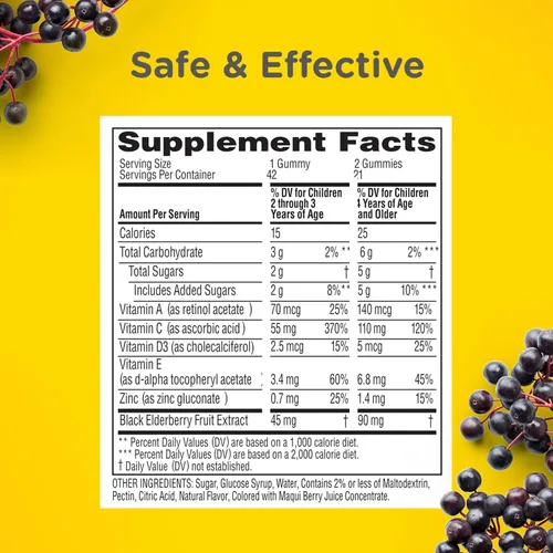 Vista 5 de Zarbee’s Gomitas de suplemento de apoyo inmunológico de saúco para niños, vitaminas A C D3 E y zinc, extracto de saúco, sin gluten ni gelatina, sin