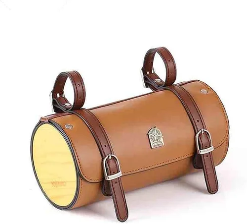 Vista 13 de Bolsa de Manillar de Bicicleta Retro de PU Cuero Impermeable Alforja de Bicicleta Cesta Frontal Vintage Bolsa de Asiento Trasero para Bicicletas