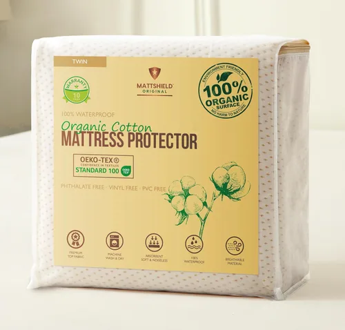 Vista 12 de Protector de Colchón Orgánico Impermeable Individual – Parte Superior de Algodón Orgánico Suave – Cubierta Silenciosa y Transpirable de 250 GSM