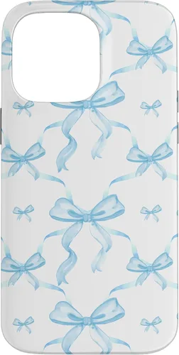 Vista 21 de Cintas y lazos estéticos de color azul claro para iPhone 16 en estuche de acuarela