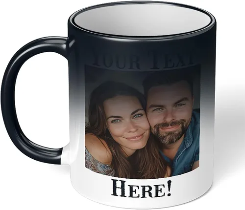 Vista 7 de Taza de café de cerámica negra personalizada de 11 onzas con texto, mensaje, tu texto aquí, nombre, DYE Taza para Cafe personalizadas, con foto