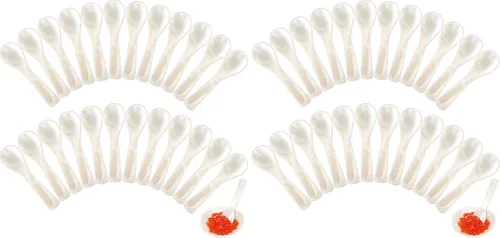 Vista 10 de Cucharas de Caviar de Nácar Cucharas MOP con Artesanía Manual con Mango Redondo para Caviar, Huevo, Helado, Sal, Servir Café, Juego de Servir