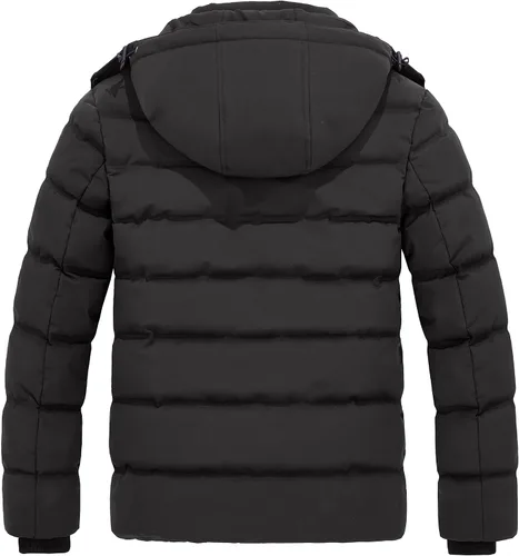 Vista 2 de Wantdo Abrigo de invierno con capucha para hombre, chaqueta acolchada cálida, abrigo de algodón grueso con capucha extraíble