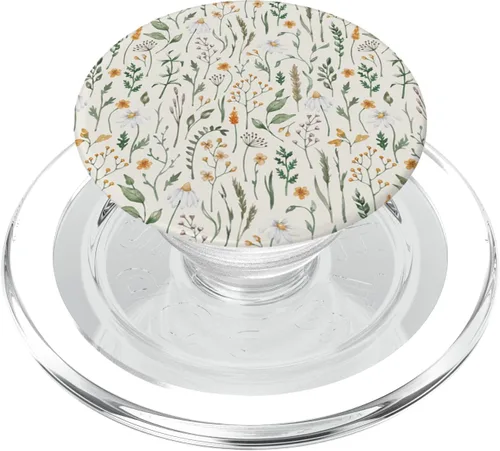 Vista 8 de PopSockets estándar botánico de prado de flores silvestres verde terroso (marfil)
