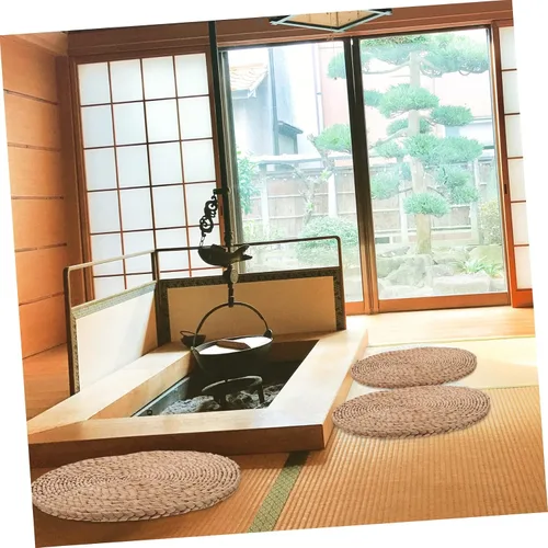 Vista 7 de LIFKOME 2 cojines de paja plana tatami Mat almohadas de suelo para adultos almohada circular almohada japonesa redonda individual cojín tejido paja