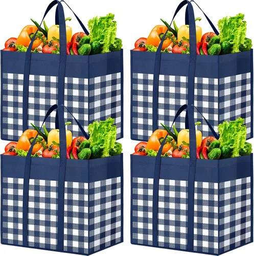 Vista 7 de WOWBOX Bolsas de comestibles reutilizables, paquete de 4, bolsas de compras plegables reutilizables a granel con asas reforzadas, bolsas