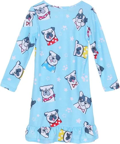 Vista 2 de JESKIDS Camisones de niñas de manga larga con estampado de dinosaurios, vestido de pijama Azul lindo perro