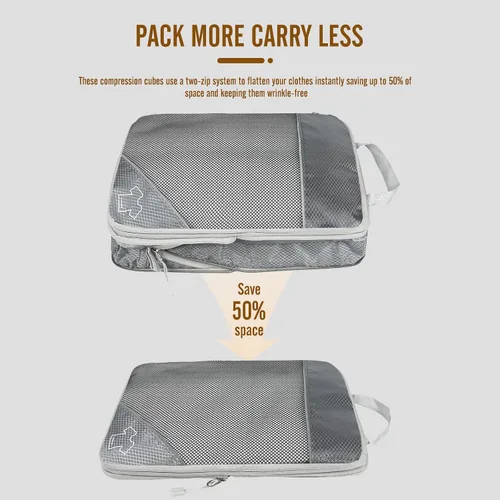 Vista 3 de Juego de 8 cubos de compresión para viajes, organizador de equipaje expandible con bolsa para zapatos y bolsa de lavandería, maleta ligera y mochila