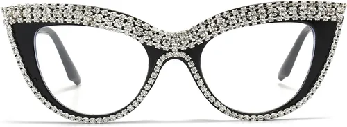 Vista 2 de LJCZKA Rhinestone Cat Eye Glasses Women Vintage Anti Eyestrain Blue Light Blocking Computer Glasses Diamond Eyewear